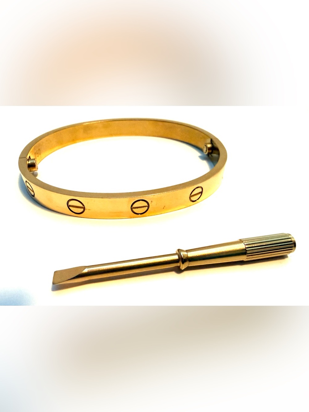 Gold Screw Motif Bangle Bracelet with Matching Screwdriver
